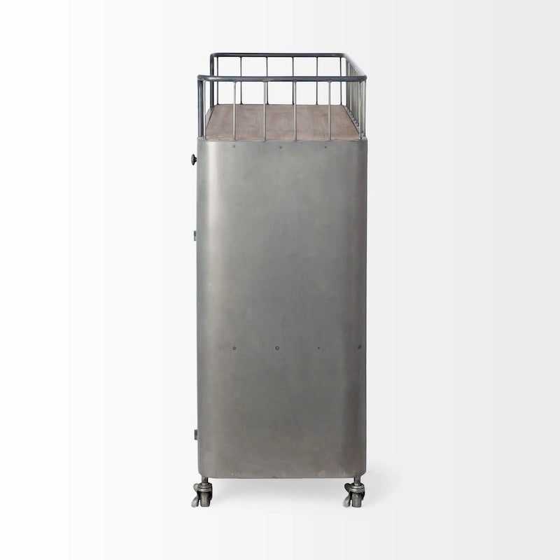 Chariot de bar en métal gris et bois brun – 16,5L x 35,4W x 40,7H