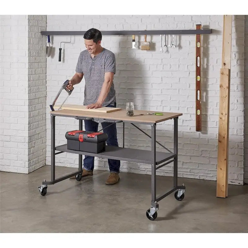 Table utilitaire grise / Établi avec roulettes verrouillables