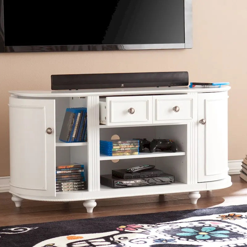 Meuble télé moderne blanc style ferme SEI Furniture Wells pour téléviseurs jusqu'à 46 po