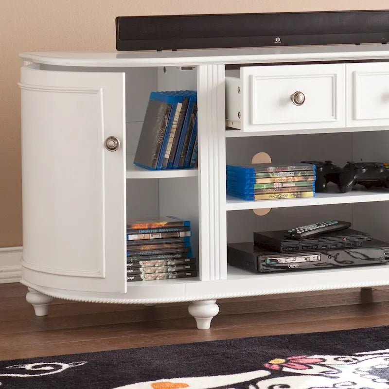 Meuble télé moderne blanc style ferme SEI Furniture Wells pour téléviseurs jusqu'à 46 po