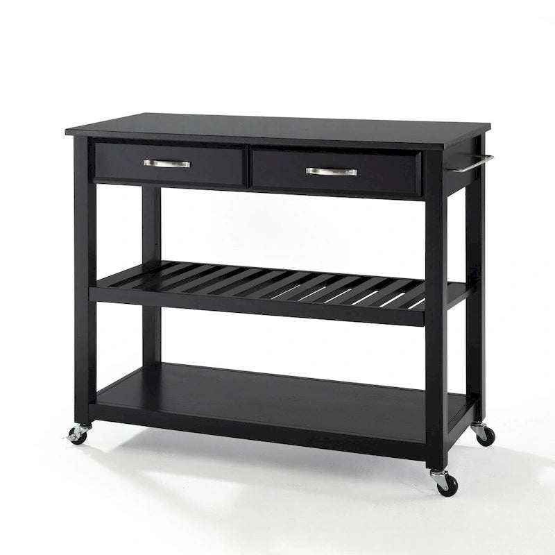 Desserte/Îlot de cuisine en granit noir massif avec rangement pour tabourets optionnel, fini noir – 17p x 43L x 35h