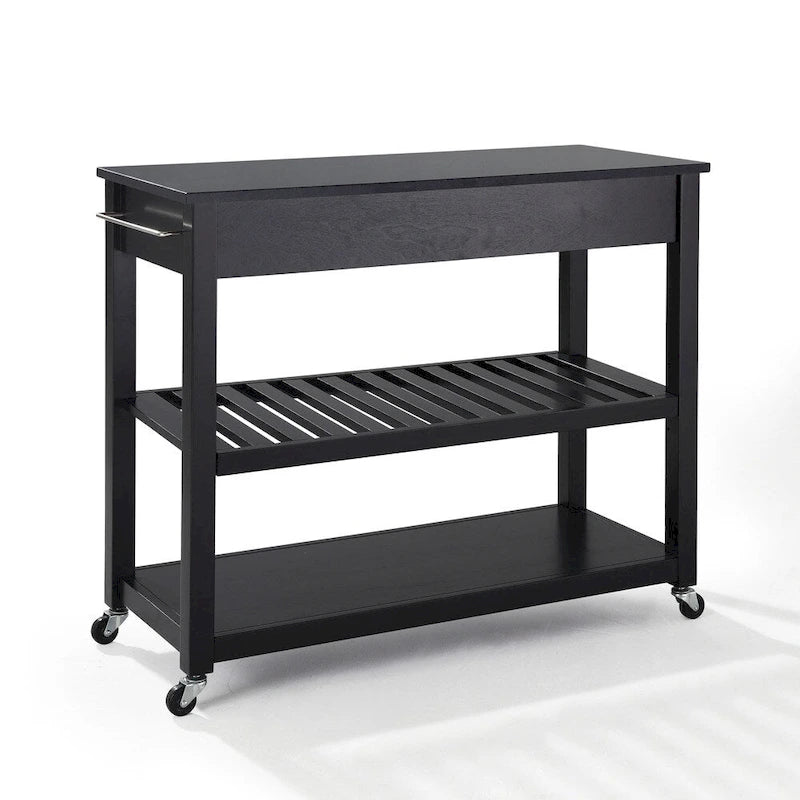 Desserte/Îlot de cuisine en granit noir massif avec rangement pour tabourets optionnel, fini noir – 17p x 43L x 35h