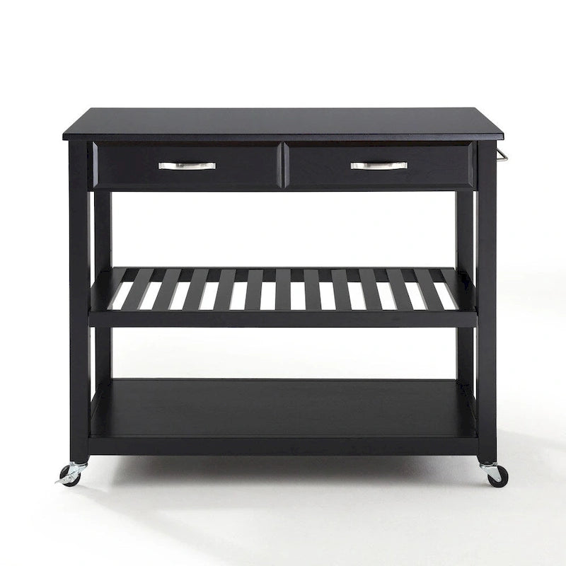 Desserte/Îlot de cuisine en granit noir massif avec rangement pour tabourets optionnel, fini noir – 17p x 43L x 35h