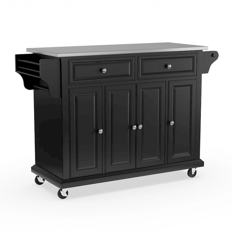 Chariot/îlot de cuisine pleine grandeur avec dessus en acier inoxydable fini noir – 18p x 51,5L x 36H