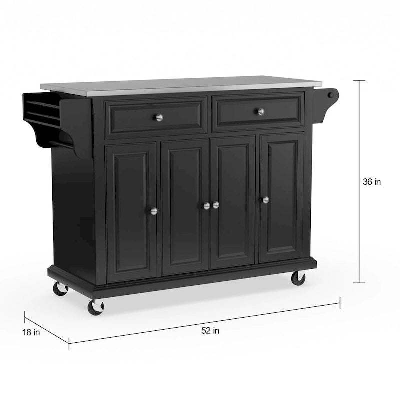 Chariot/îlot de cuisine pleine grandeur avec dessus en acier inoxydable fini noir – 18p x 51,5L x 36H