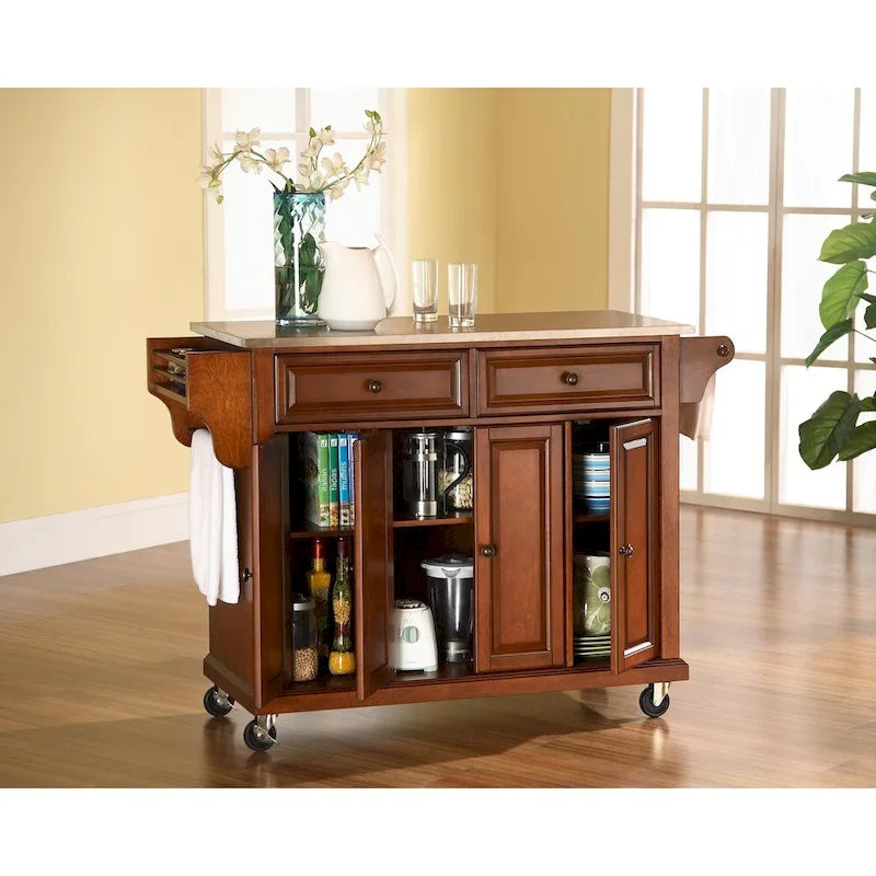 Desserte/Îlot de cuisine plateau acier inoxydable finition merisier classique - 18p x 51.5L x 36h
