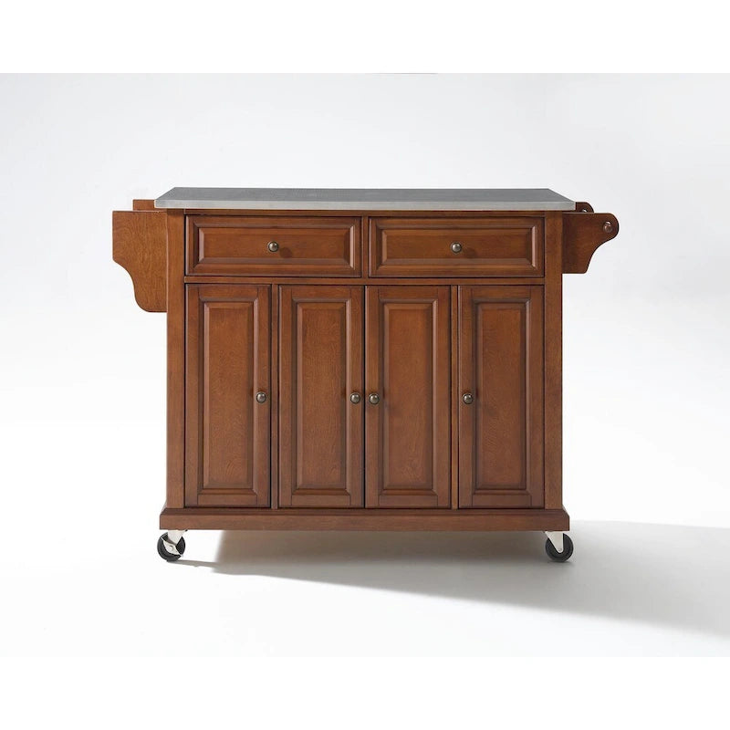 Desserte/Îlot de cuisine plateau acier inoxydable finition merisier classique - 18p x 51.5L x 36h