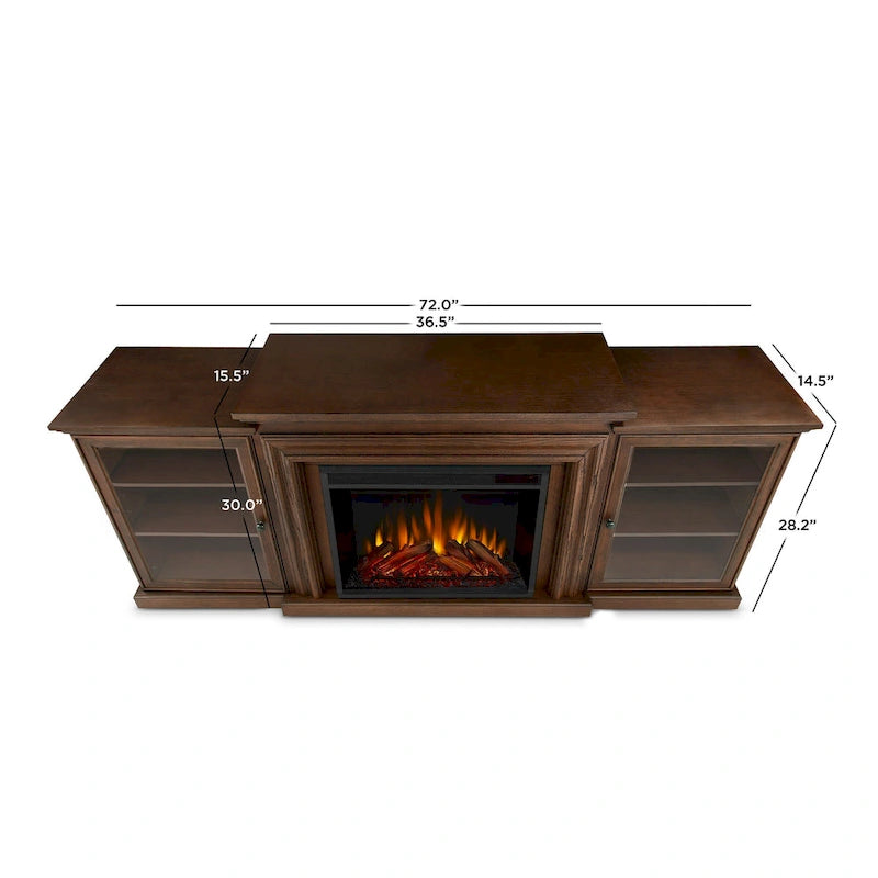 Cheminée électrique Frederick 72 avec meuble TV en chêne marron de Real Flame - 72L x 15.5W x 30.1H
