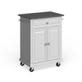 Desserte/îlot de cuisine portable en bois blanc compact avec plateau en acier inoxydable – 45,7 P x 78,7 L x 90,2 H cm