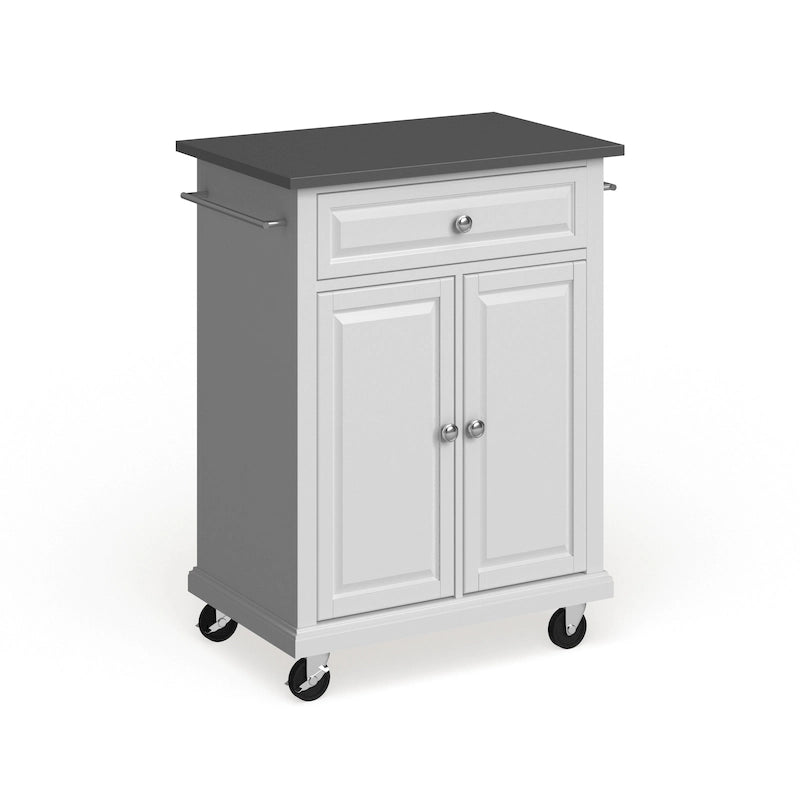 Desserte/îlot de cuisine portable en bois blanc compact avec plateau en acier inoxydable – 45,7 P x 78,7 L x 90,2 H cm