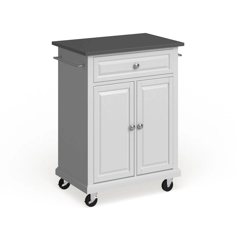 Desserte/îlot de cuisine portable en bois blanc compact avec plateau en acier inoxydable – 45,7 P x 78,7 L x 90,2 H cm
