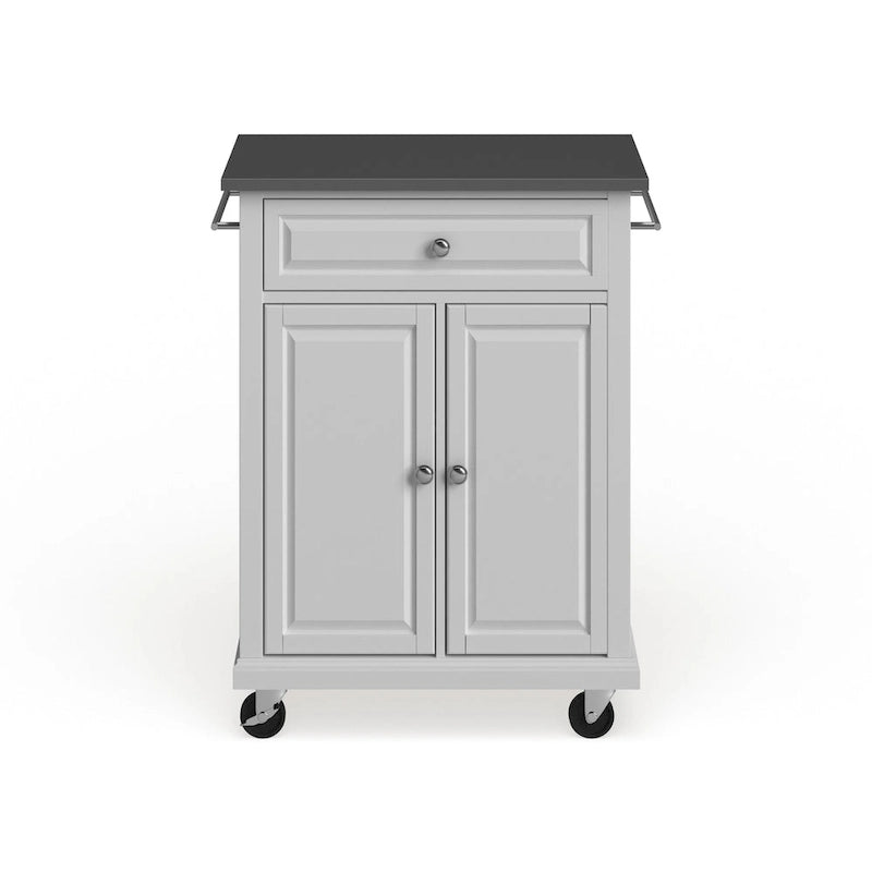 Desserte/îlot de cuisine portable en bois blanc compact avec plateau en acier inoxydable – 45,7 P x 78,7 L x 90,2 H cm