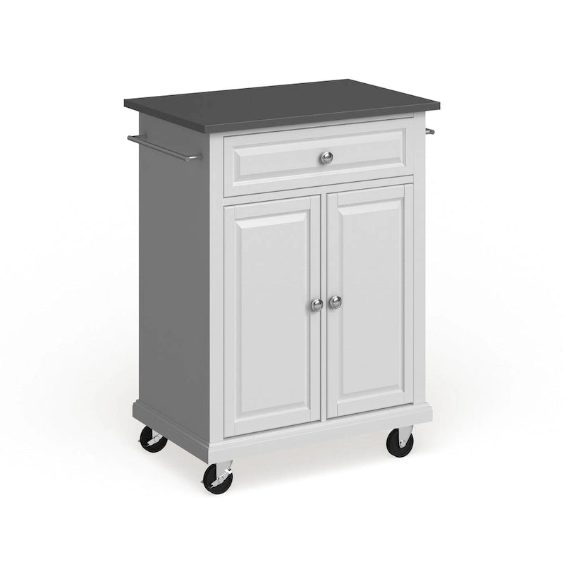 Desserte/îlot de cuisine portable en bois blanc compact avec plateau en acier inoxydable – 45,7 P x 78,7 L x 90,2 H cm