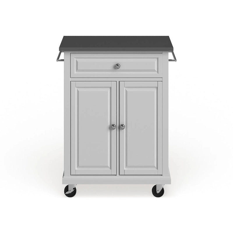 Desserte/îlot de cuisine portable en bois blanc compact avec plateau en acier inoxydable – 45,7 P x 78,7 L x 90,2 H cm