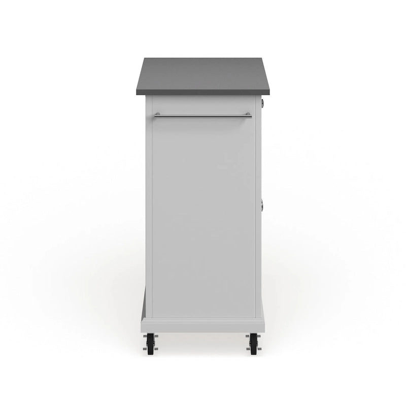 Desserte/îlot de cuisine portable en bois blanc compact avec plateau en acier inoxydable – 45,7 P x 78,7 L x 90,2 H cm