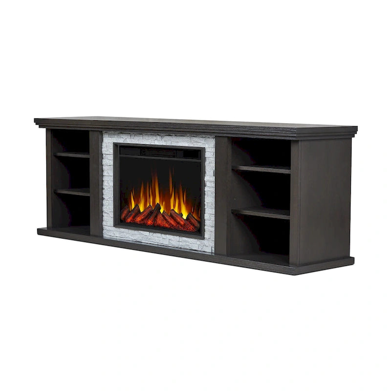 Meuble TV pour cheminée électrique mince Kenai 72 en chêne foncé par Real Flame