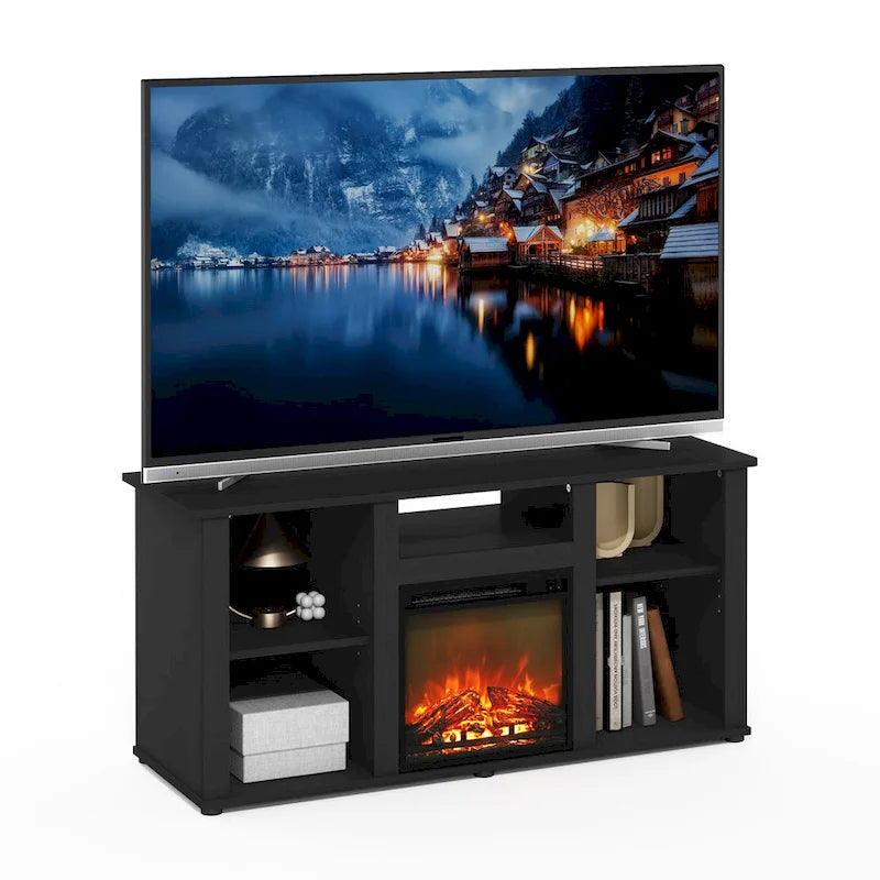 Meuble TV et de divertissement Furinno Jensen avec foyer et compartiment de rangement ouvert pour téléviseur jusqu'à 5 pouces