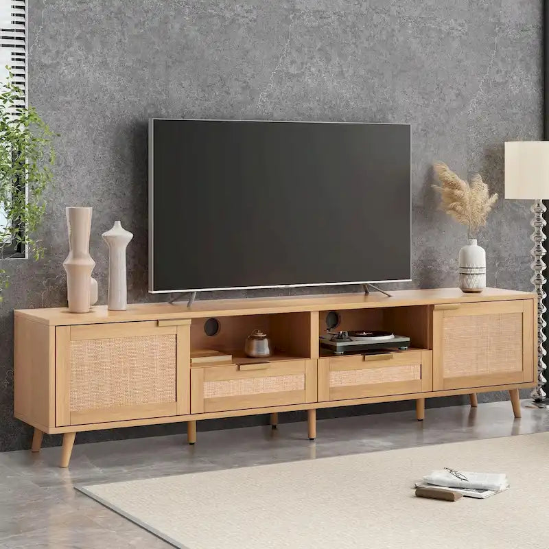 Meuble TV en rotin pour téléviseurs jusqu'à 85 pouces