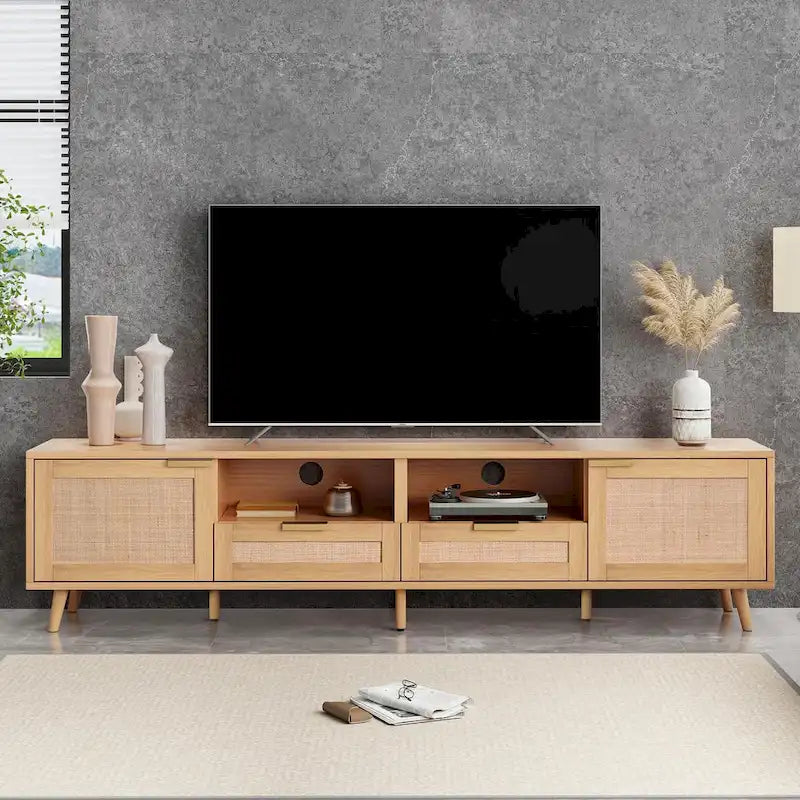 Meuble TV en rotin pour téléviseurs jusqu'à 85 pouces