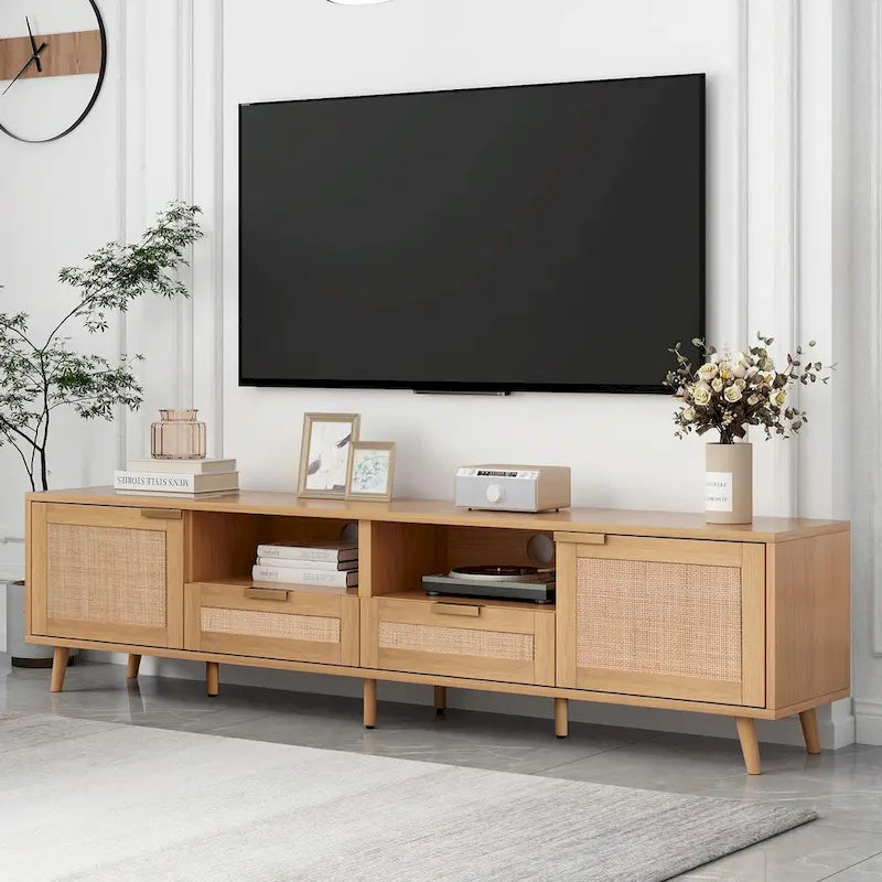 Meuble TV en rotin pour téléviseurs jusqu'à 85 pouces