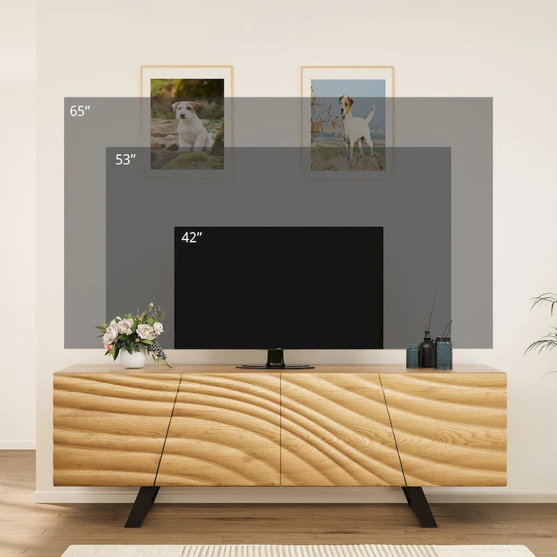 Meuble TV de rangement Moasis 63 pouces à 4 portes avec relief ondulé - 63