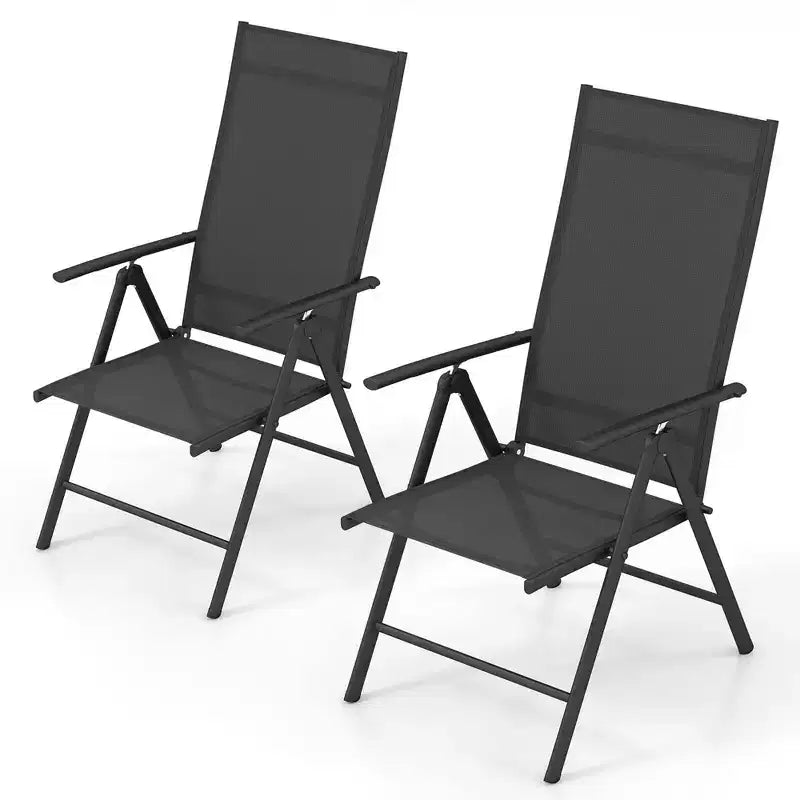 Lot de 2 chaises de salle à manger pliantes Costway pour patio avec dossier haut réglable sur 7 niveaux pour jardin Marron/Noir