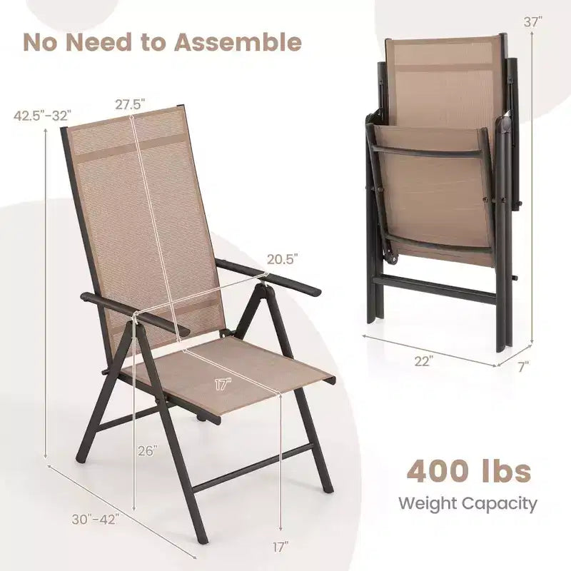 Lot de 2 chaises de salle à manger pliantes Costway pour patio avec dossier haut réglable sur 7 niveaux pour jardin Marron/Noir