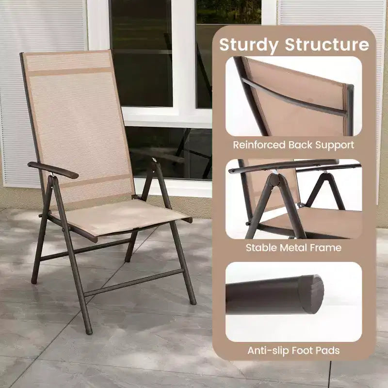 Lot de 2 chaises de salle à manger pliantes Costway pour patio avec dossier haut réglable sur 7 niveaux pour jardin Marron/Noir