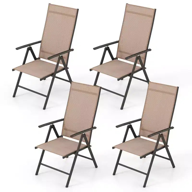 Lot de 2 chaises de salle à manger pliantes Costway pour patio avec dossier haut réglable sur 7 niveaux pour jardin Marron/Noir
