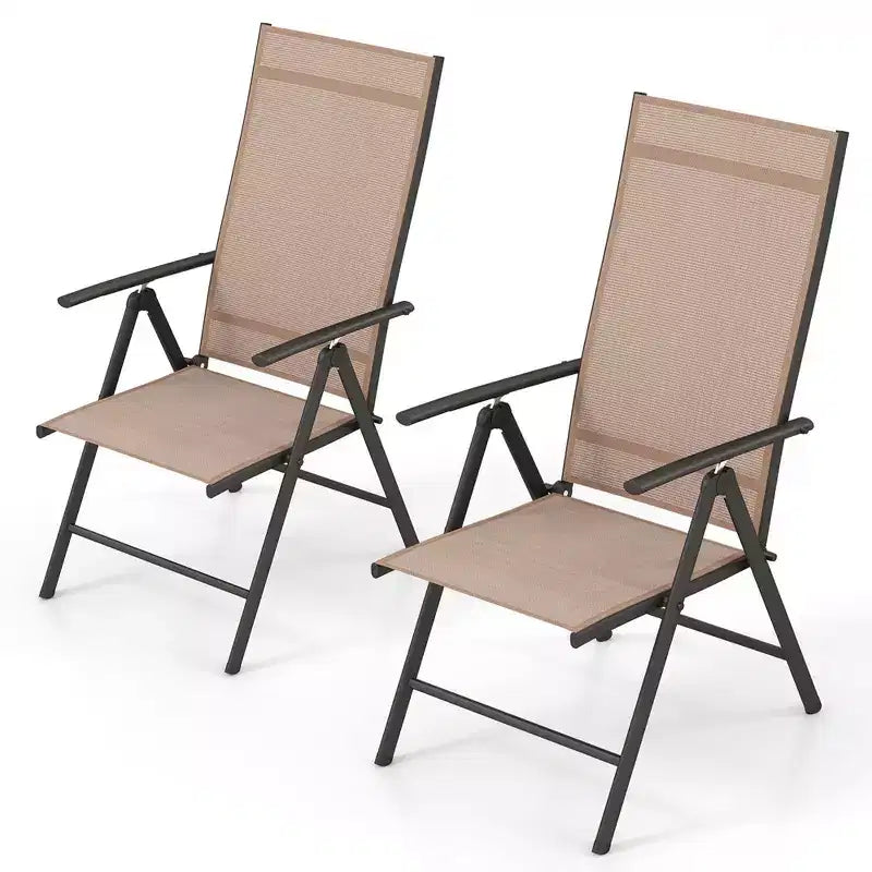 Lot de 2 chaises de salle à manger pliantes Costway pour patio avec dossier haut réglable sur 7 niveaux pour jardin Marron/Noir