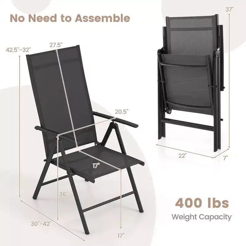 Lot de 2 chaises de salle à manger pliantes Costway pour patio avec dossier haut réglable sur 7 niveaux pour jardin Marron/Noir