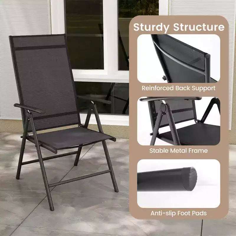 Lot de 2 chaises de salle à manger pliantes Costway pour patio avec dossier haut réglable sur 7 niveaux pour jardin Marron/Noir