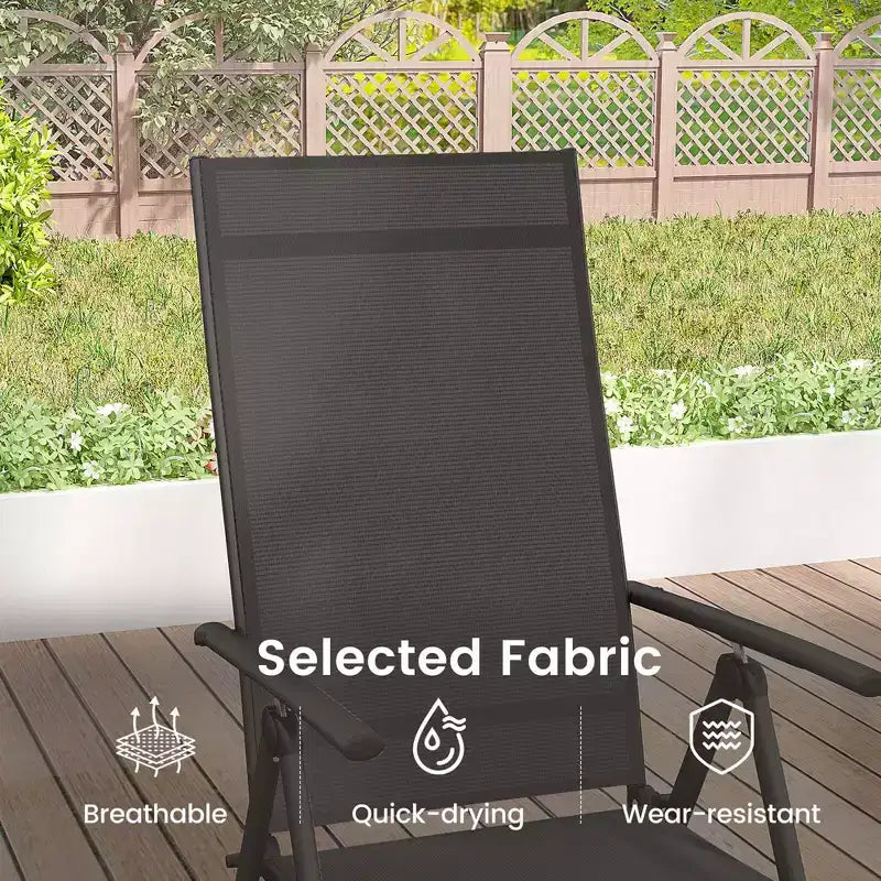 Lot de 2 chaises de salle à manger pliantes Costway pour patio avec dossier haut réglable sur 7 niveaux pour jardin Marron/Noir