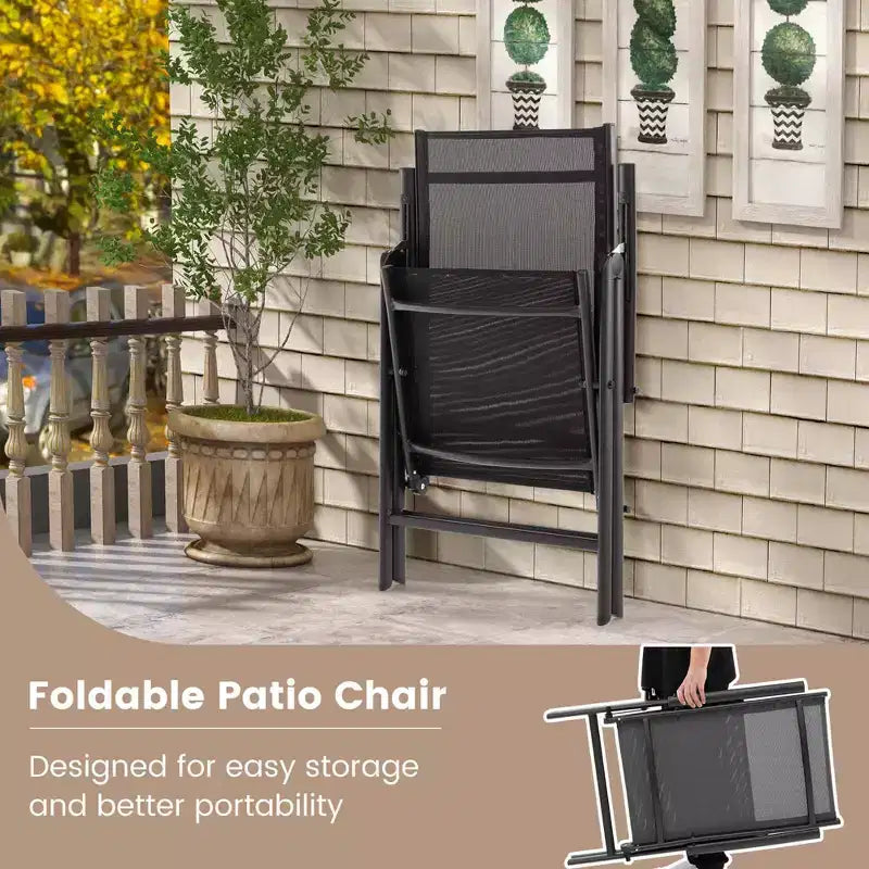 Lot de 2 chaises de salle à manger pliantes Costway pour patio avec dossier haut réglable sur 7 niveaux pour jardin Marron/Noir