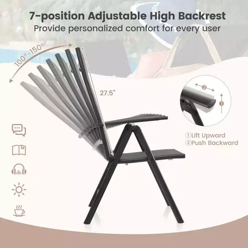 Lot de 2 chaises de salle à manger pliantes Costway pour patio avec dossier haut réglable sur 7 niveaux pour jardin Marron/Noir