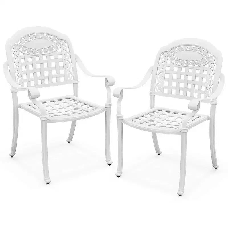 Costway 2/4 PCS Patio Cast Aluminum Armrest Chairs Dining Stackable Outdoor White