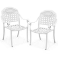 Costway 2/4 PCS Patio Cast Aluminum Armrest Chairs Dining Stackable Outdoor White