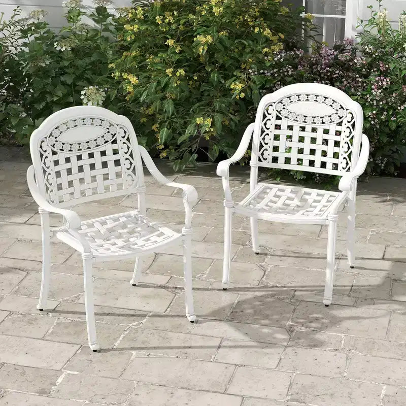 Costway Chaises de salle à manger empilables d'extérieur blanches avec accoudoirs en aluminium moulé, lot de 2 ou 4