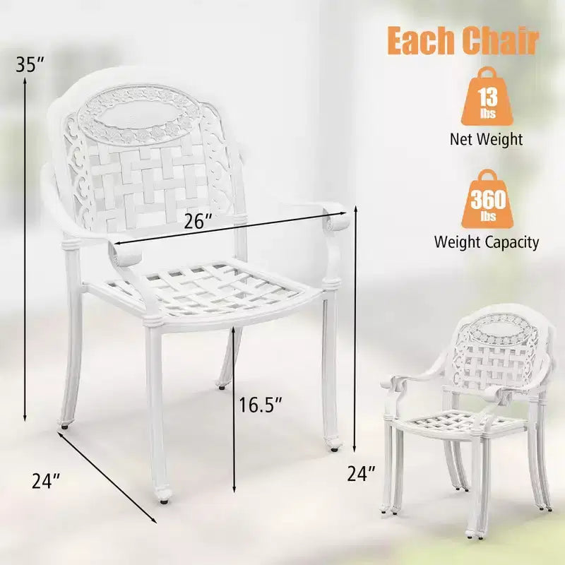Costway Chaises de salle à manger empilables d'extérieur blanches avec accoudoirs en aluminium moulé, lot de 2 ou 4