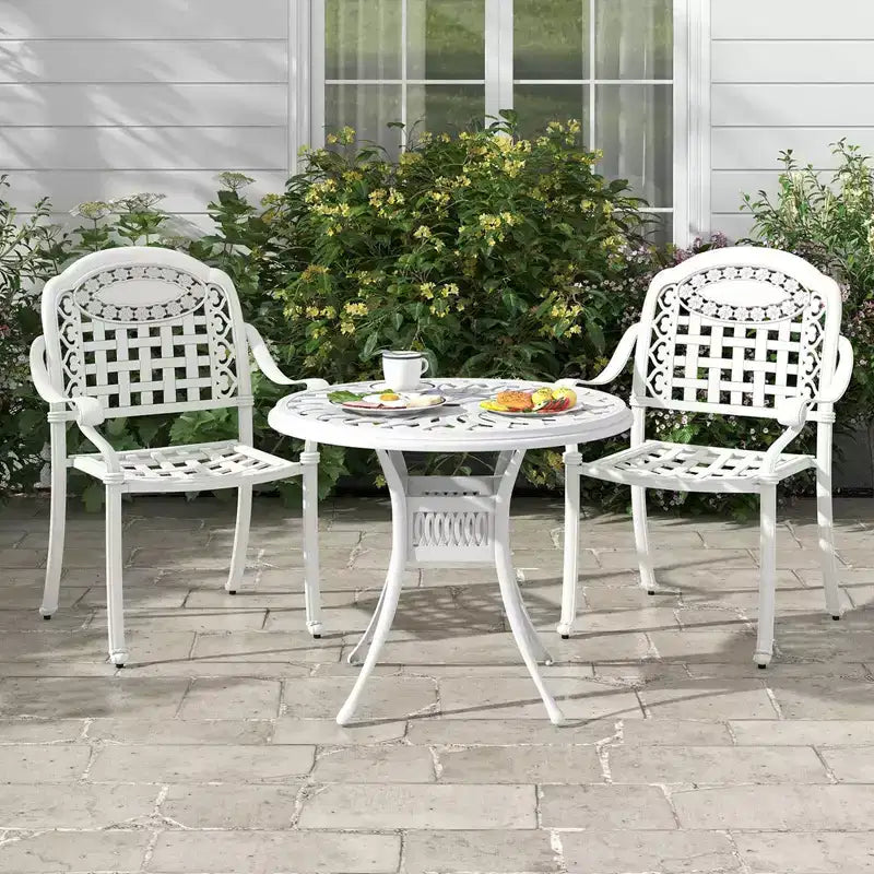Costway Chaises de salle à manger empilables d'extérieur blanches avec accoudoirs en aluminium moulé, lot de 2 ou 4