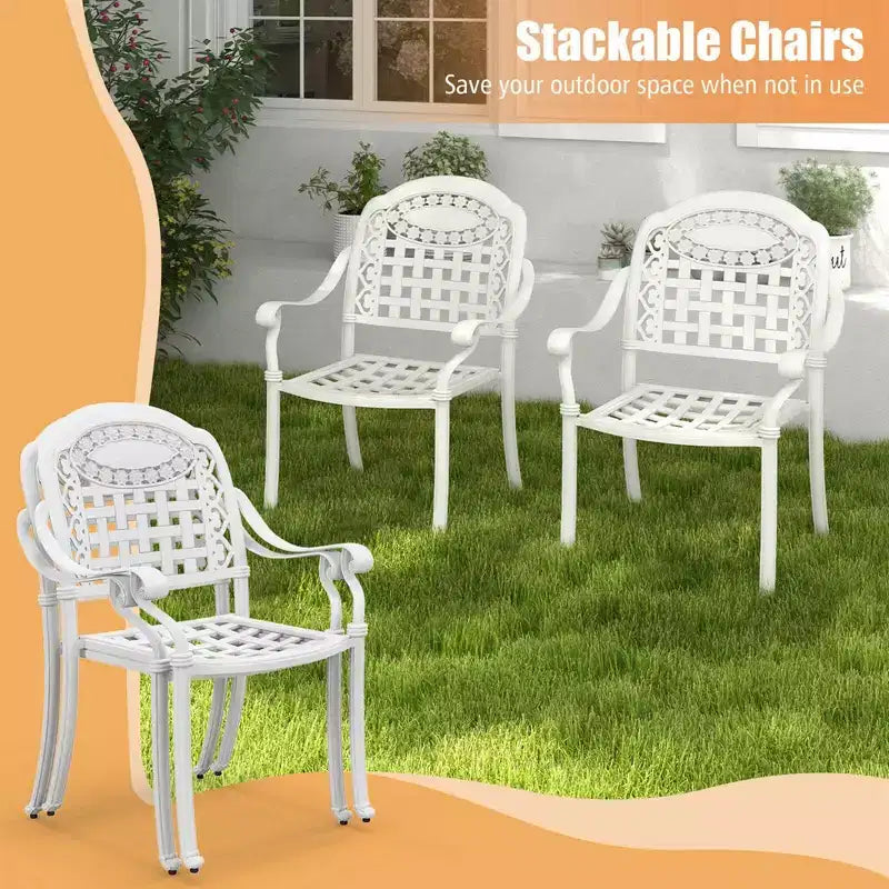 Costway Chaises de salle à manger empilables d'extérieur blanches avec accoudoirs en aluminium moulé, lot de 2 ou 4