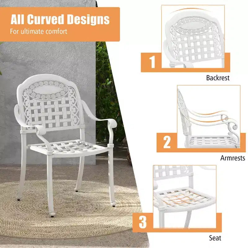 Costway Chaises de salle à manger empilables d'extérieur blanches avec accoudoirs en aluminium moulé, lot de 2 ou 4