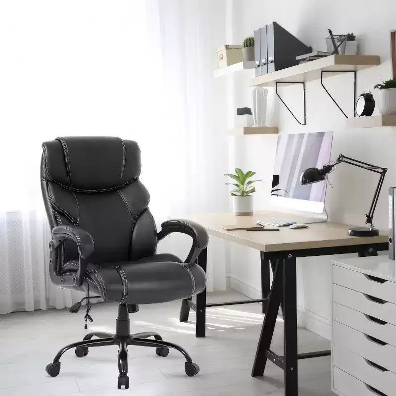 Fauteuil de bureau renforcé – 180 kg, massage USB, support lombaire, hauteur réglable, noir