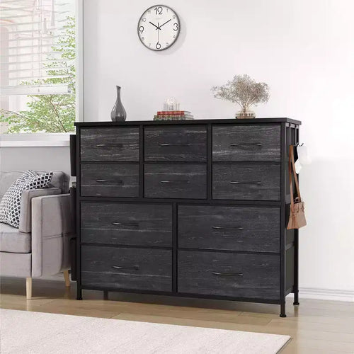 Commode en tissu à 10 tiroirs – Poches latérales et crochets, cadre en métal, pour placard et chambre