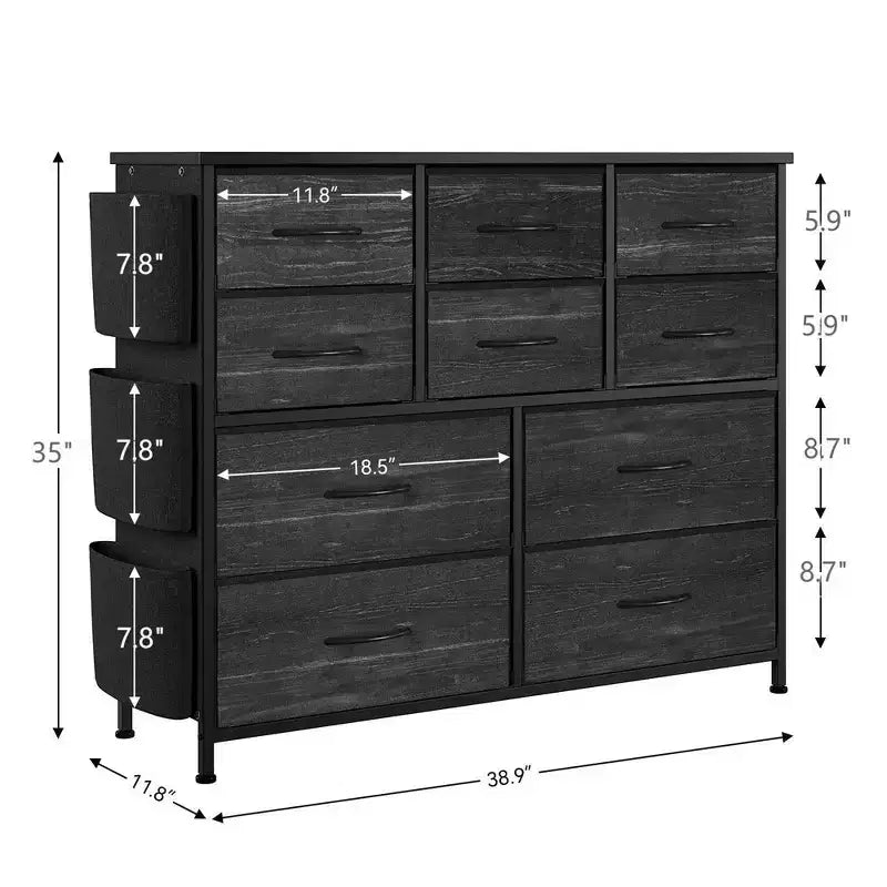 Commode en tissu à 10 tiroirs – Poches latérales et crochets, cadre en métal, pour placard et chambre