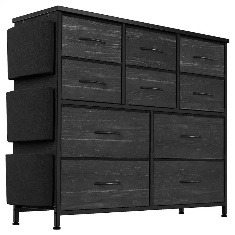 Commode en tissu à 10 tiroirs – Poches latérales et crochets, cadre en métal, pour placard et chambre