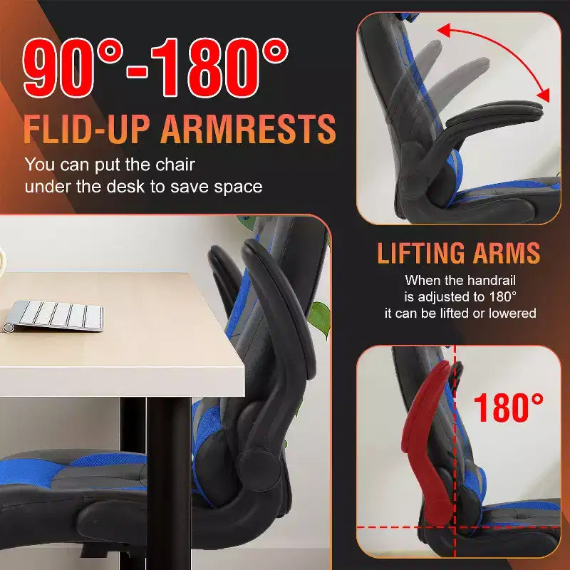Chaise de bureau et de gaming – Support lombaire, Accoudoirs relevables, Appuie-tête, 113 kg, Cuir PU