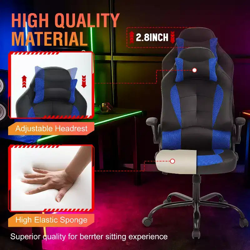 Chaise de bureau et de gaming – Support lombaire, Accoudoirs relevables, Appuie-tête, 113 kg, Cuir PU