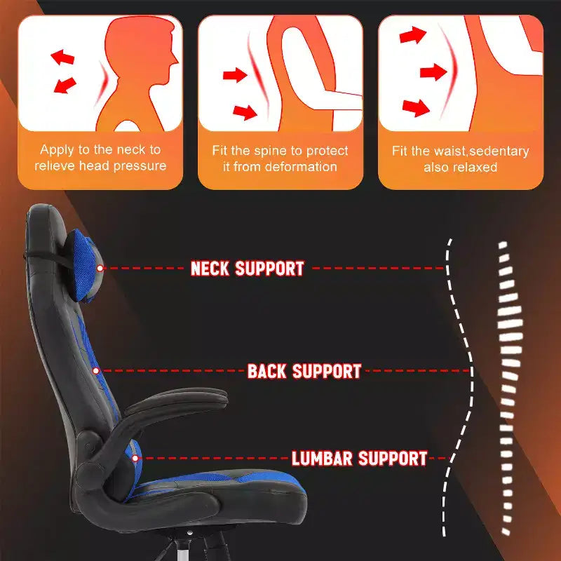 Chaise de bureau et de gaming – Support lombaire, Accoudoirs relevables, Appuie-tête, 113 kg, Cuir PU