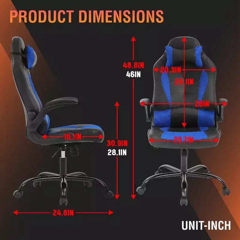 Chaise de bureau et de gaming – Support lombaire, Accoudoirs relevables, Appuie-tête, 113 kg, Cuir PU
